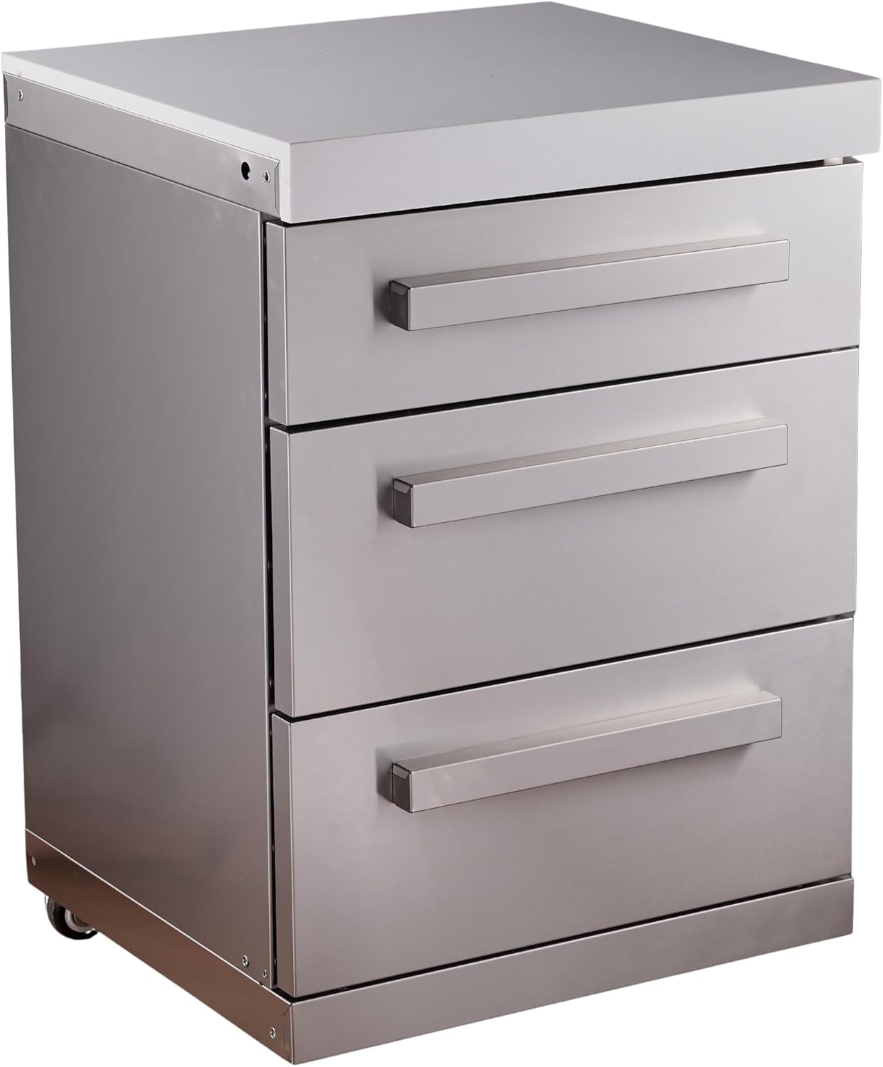 Mont Alpi Premium 25'W Extra Storage Soft-Closing 3-Drawer Slides Stainless Steel Cabinet Module for Original & Deluxe Series MAi805 & MAi400 Outdoor Kitchen Island Grills + White Granite Countertops