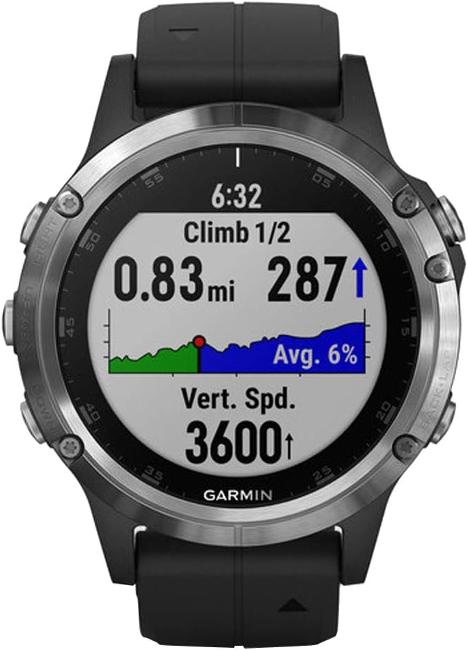 Garmin fenix 5 Plus, Premium Multisport GPS Smartwatch, Features Color Topo Maps, Heart Rate Monitoring, Music and Contactless Payment, Black/Silver