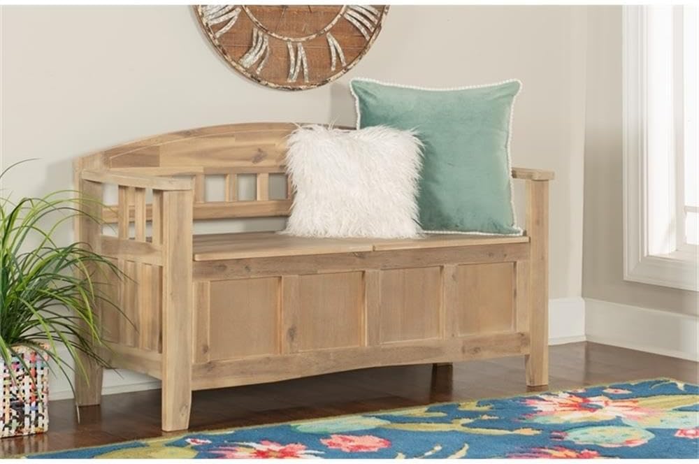 Linon Lottie Entryway Split Seat Storage Bench in Washed Natural Wood