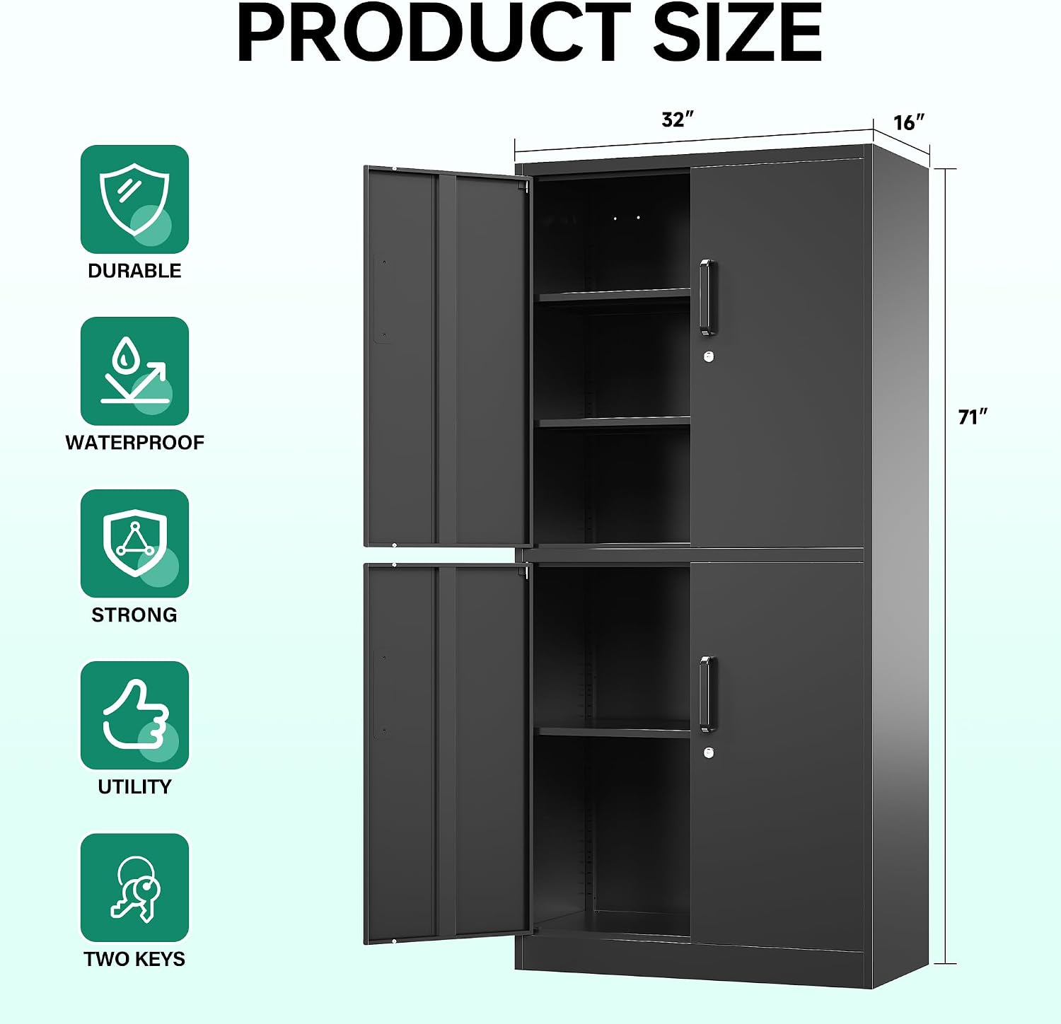 Letaya Metal Storage Cabinet with Lock Door, Adjustable Shelf Steel Cabinets for Office, Home,Pantry,Kitchen,Garage Utility Cabinet (4 Door-Black)
