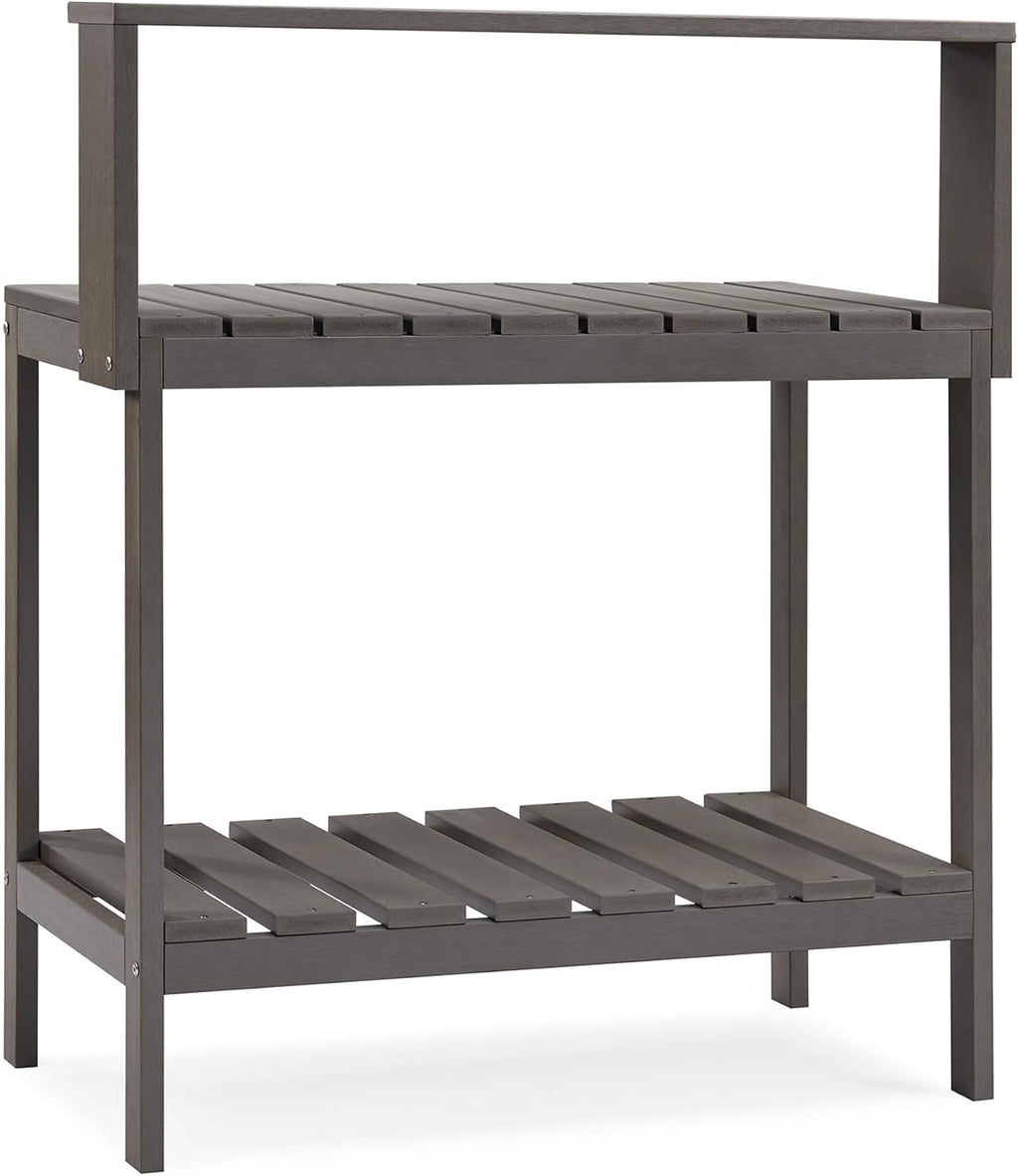 Psilvam Outdoor Potting Bench Table, HDPS Potting Bench with Storage, Outdoor Potting Table for Porch, No Rust, No Fade, Rot-Resistant (Grey)