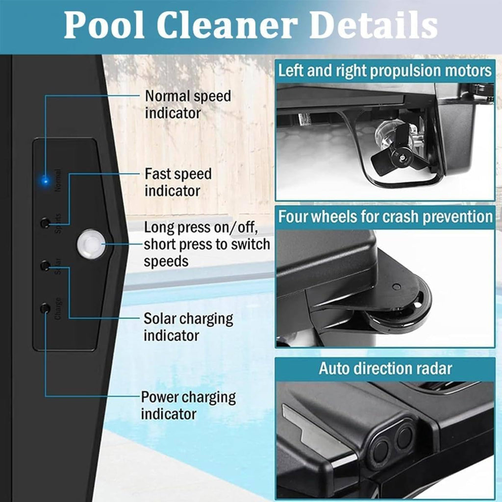Automatic Cordless Pool Skimmer, Automatic Pool Cleaning Robot, Cordless Robotic Pool Cleaner, Brushless Motor, 80㎡ Coverage, Daytime & Overnight Continuous Cleaning, for Above Ground Pool