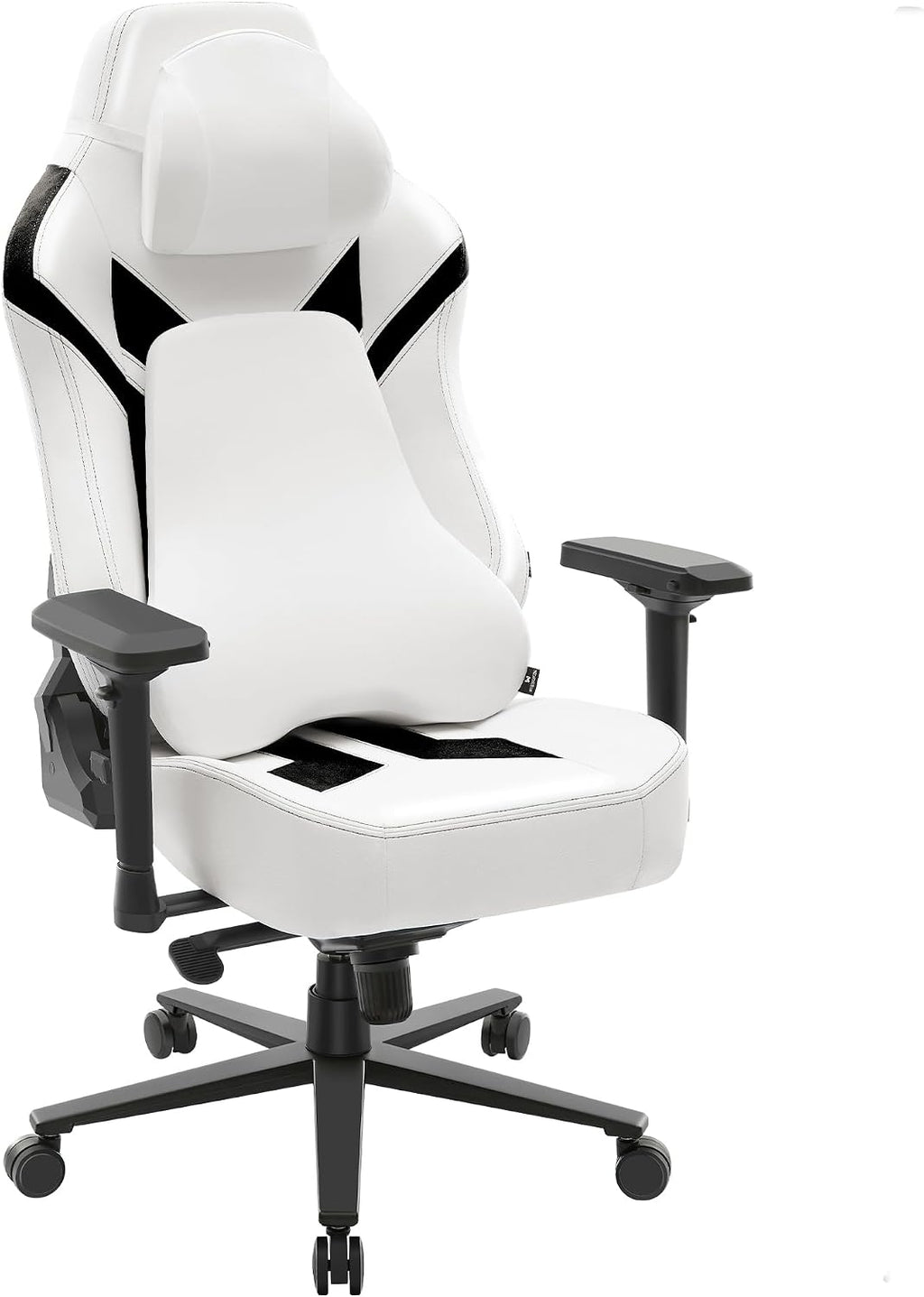Ergonomic Gaming Chair, Wyrdforging Computer Desk Chairs, 4D Armrests, High Back Office Chair With Headrest & Lumbar Pillow, Tilt Rocker Recliner, Heavy-Duty Base, White PU Leather & Black Suede Combo