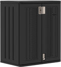 Suncast Base Storage Cabinet for Garage Organization, 9 Cu. Ft. Capacity, Black - Lockable Multi-Wall 2-Shelf Resin Organizer for Garden Supplies, Paint Cans & Outdoor Tools