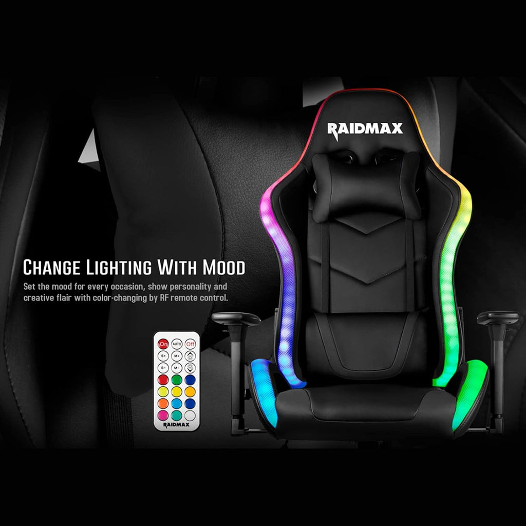 Raidmax DK925 Ergonomic Gaming Chair with Adjustable Armrest and RGB Lighting with Remote Control- Reclining, High-Performance Chair with Lumbar Support