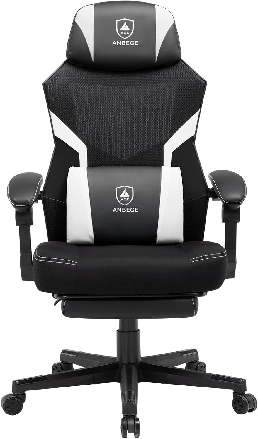 Ergonomic Mesh Video Gaming Chair with Footrest, Height Adjustable Computer Chair with Lumbar Support, High-Back Breathable Reclining Swivel Chair for Adults Home Office & Work (White)