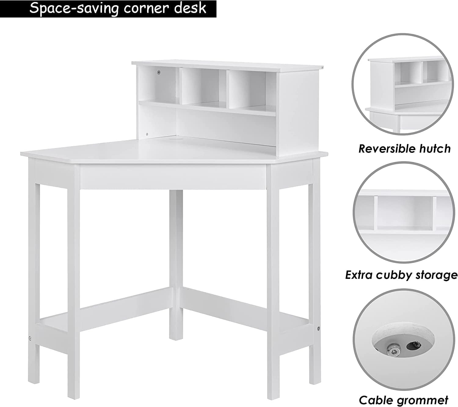 HYGRAD BUILT TO SURVIVE Wooden Study Desk Chair Set for Kids, Writing Desk with Storage Cabinet – Computer and Gaming Workstation Table with Drawers for Bedroom, Study Room, Homeschool (White/Square)