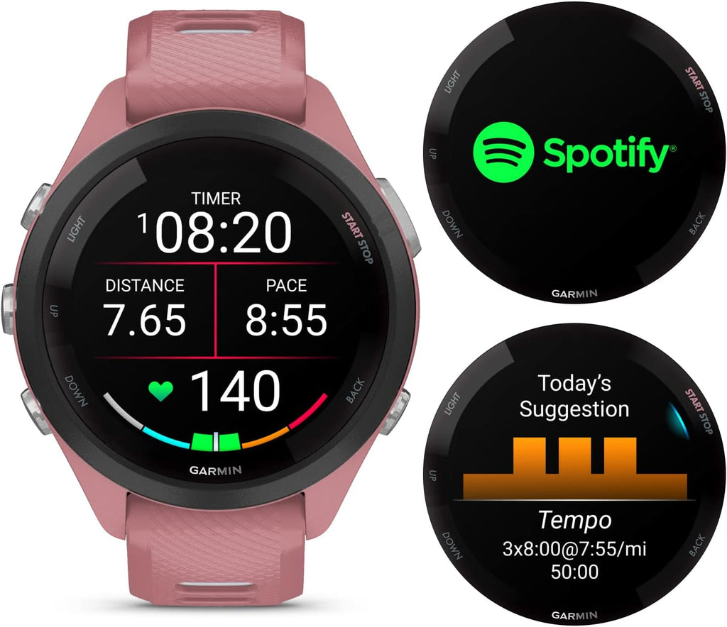 Garmin Forerunner 265S Music GPS Running 42 mm Smartwatch, Pink with AMOLED 1.1in Touchscreen Display Black Earbuds Bundle, Pink +Blk EarBuds