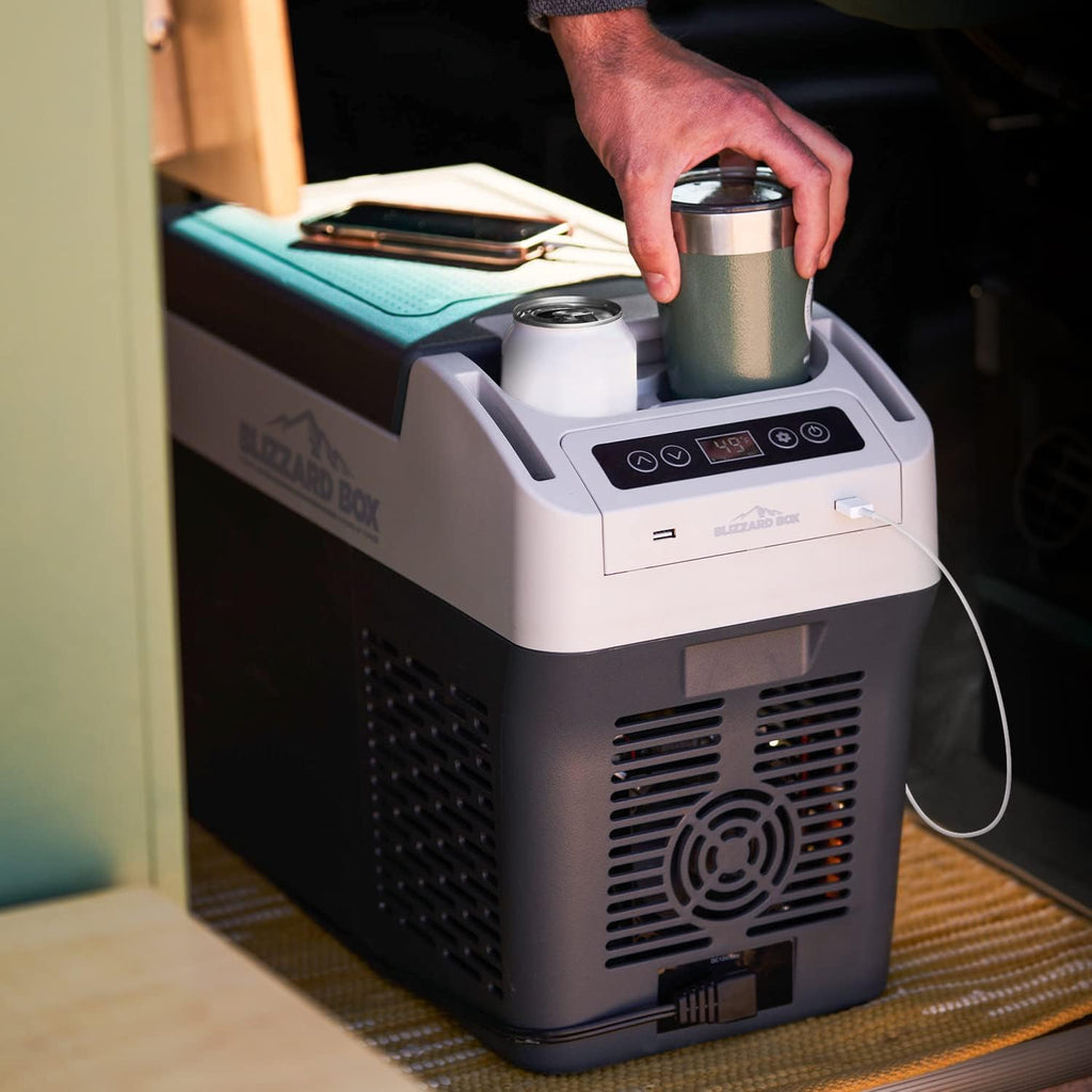 Blizzard Box 13QT Portable Electric Cooler – Iceless Car Fridge Freezer, 12V/24V DC & 110V AC, Digital Thermostat, Battery Protection, Compact Mini Fridge for Camping, Road Trips, Overlanding & More