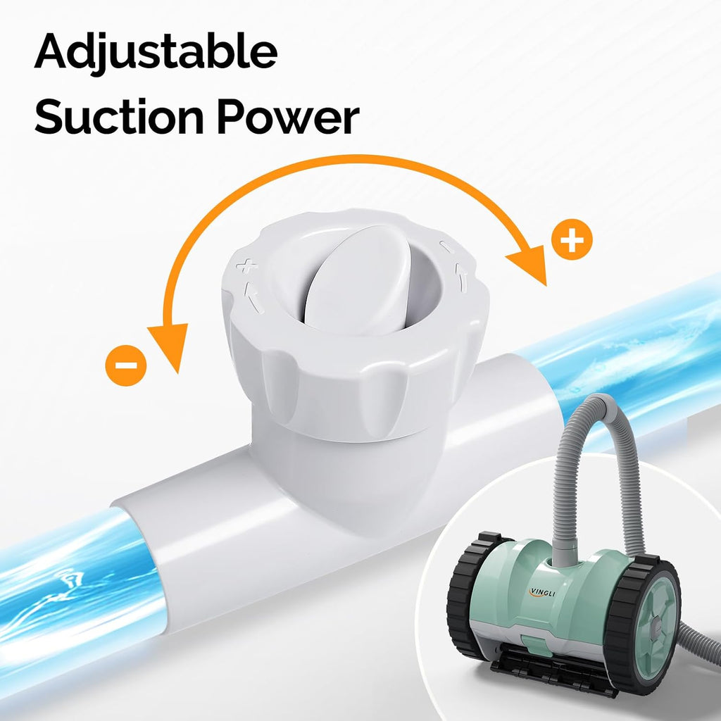 (2025 Upgrade) VINGLI Automatic Suction-Side Pool Vacuum Cleaner, Powerful Wall-Climbing Sweeper for Inground Pools, Includes 39.6ft Tangle-Free Hose (Green&Gray)