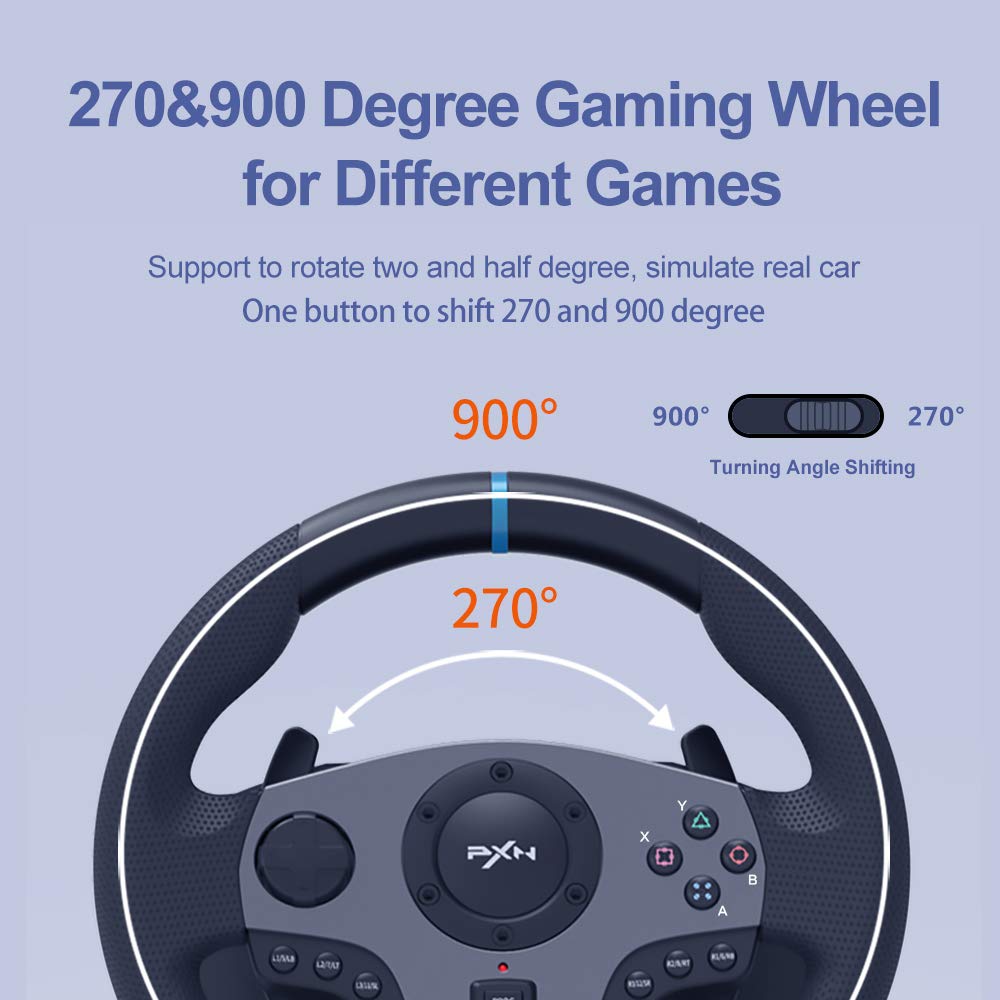 PXN V9 Steering Wheel for PC, PS4, Xbox, Switch - Universal Usb Sim Racing Wheel, APP, 270/900° Adjustable, 3 Pedals & Shifter Full Bundle(Black)