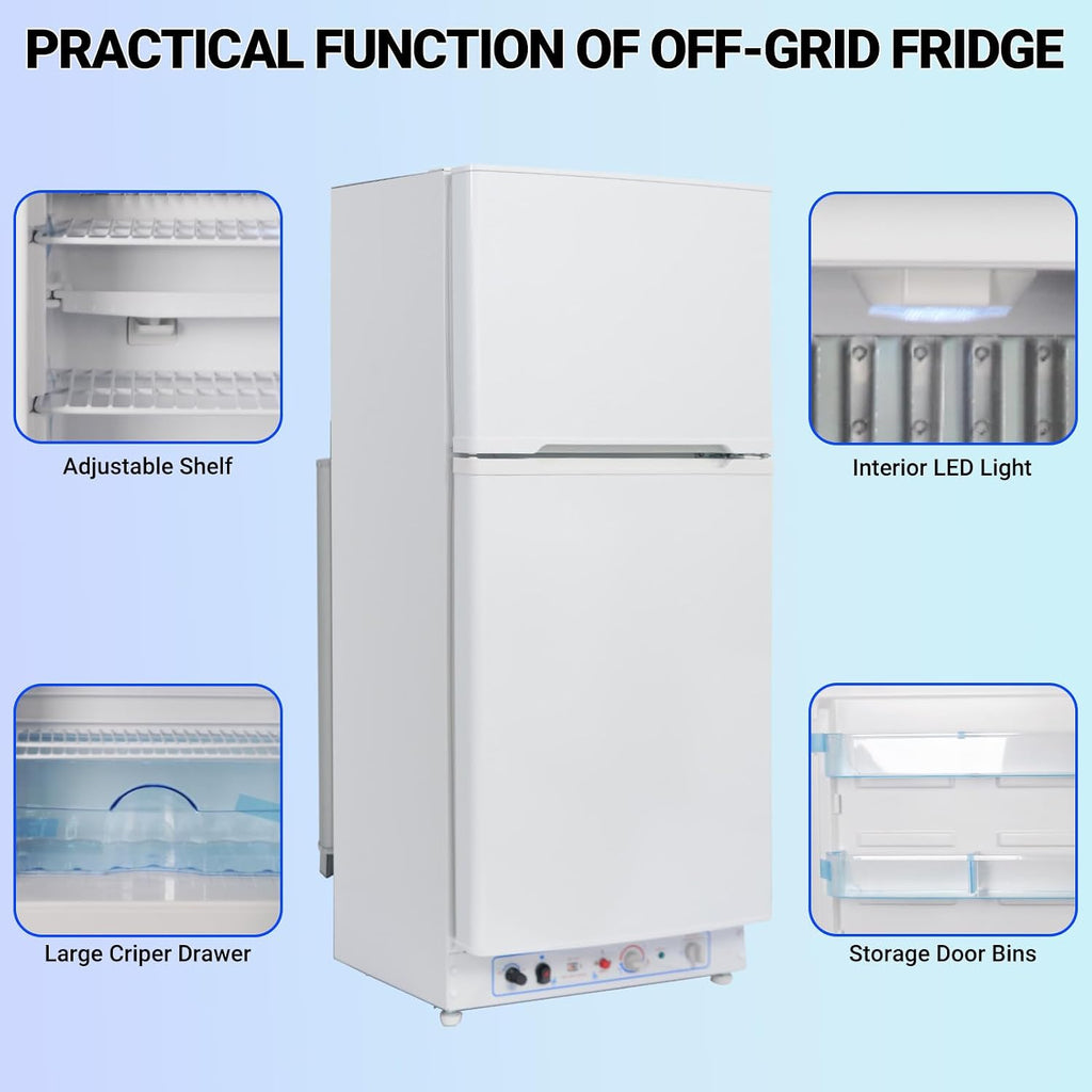 Smad Propane Refrigerator With Freezer 6.1 cu.ft, Off Grid Propane Refrigerator, Gas Fridge, 110V / LPG with Top Freezer, for Garage,RV,Food Truck,Chalets Use, White