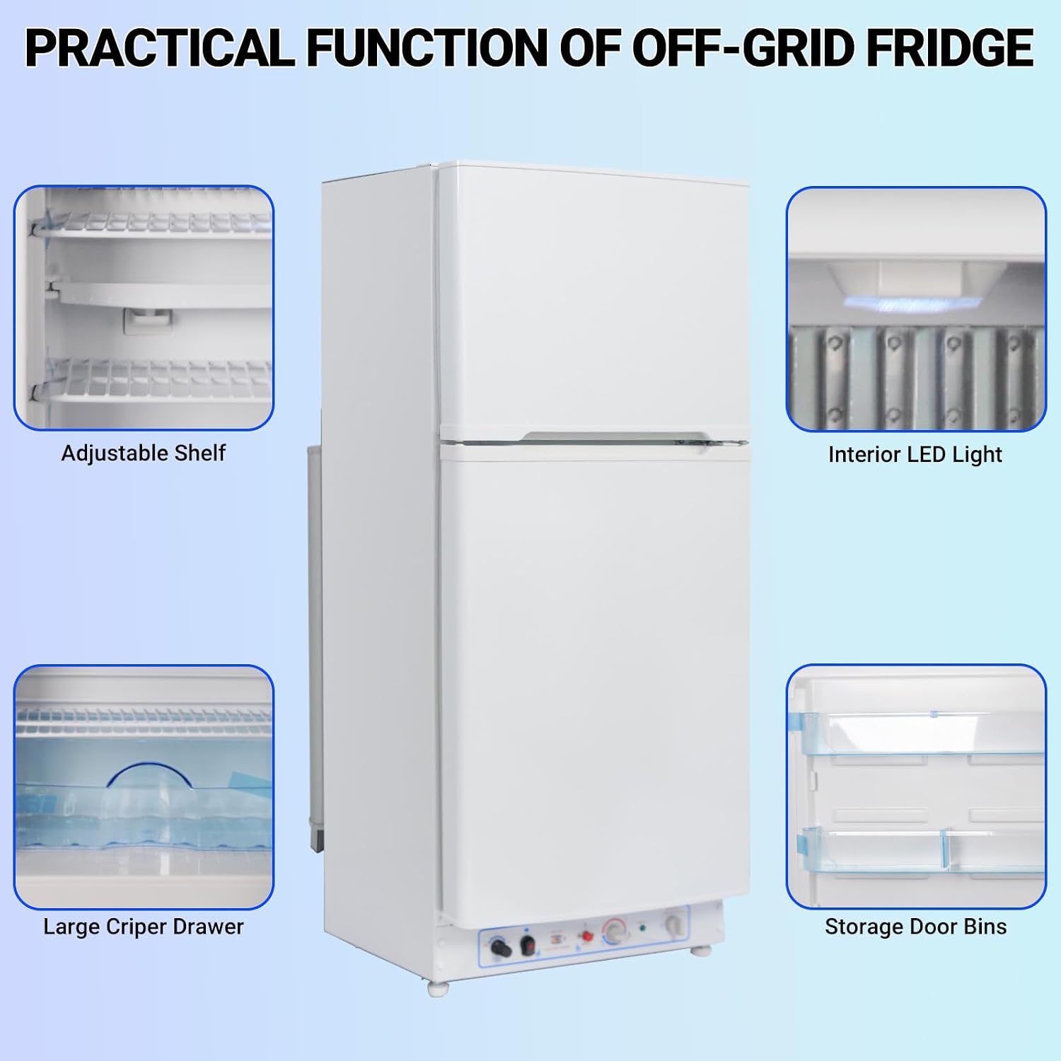 Smad Propane Refrigerator With Freezer 6.1 cu.ft, Off Grid Propane Refrigerator, Gas Fridge, 110V / LPG with Top Freezer, for Garage,RV,Food Truck,Chalets Use, White