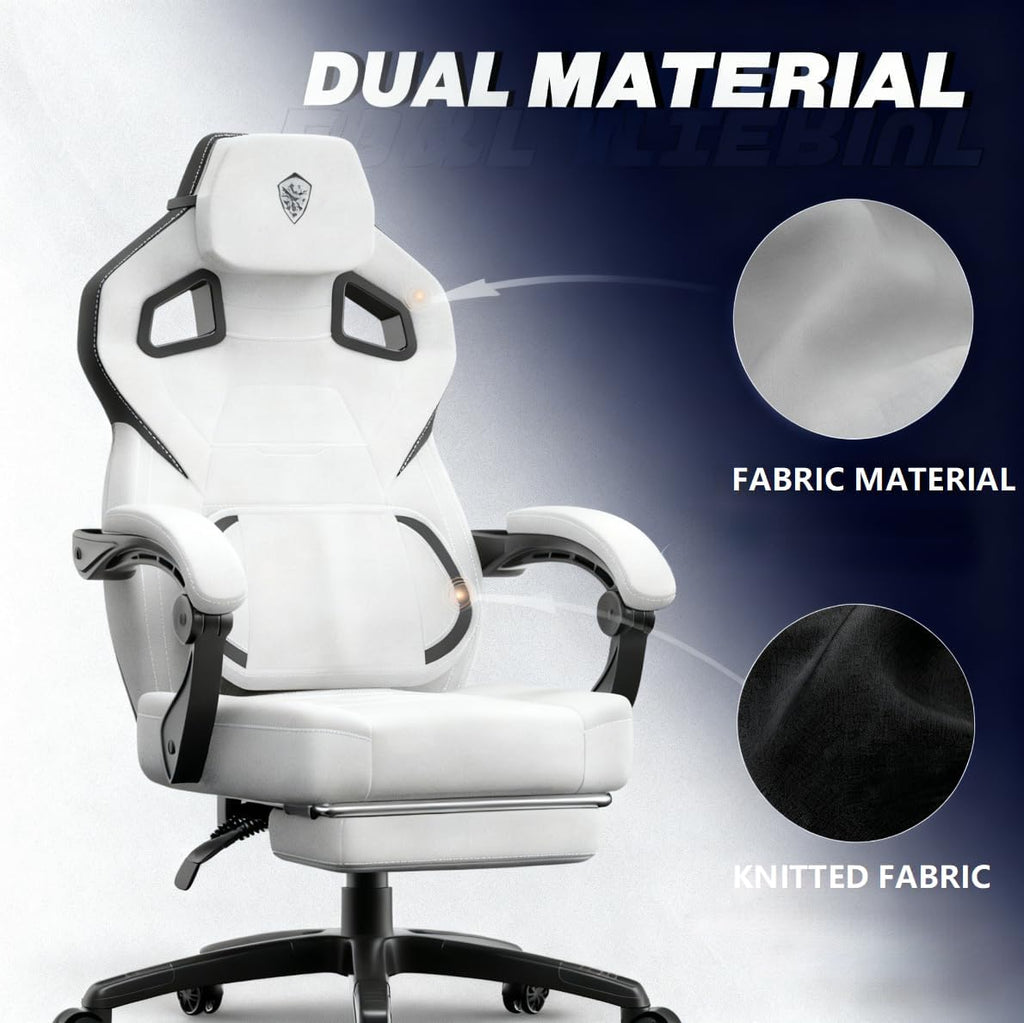 Dowinx Fabric Gaming Chair with Footrest, 350lb Big and Tall Gamer Chair, Wide Seat Ergonomic Computer Chair with Lumbar Massage Support, Wide Back Office Chair for Heavy People, Grey