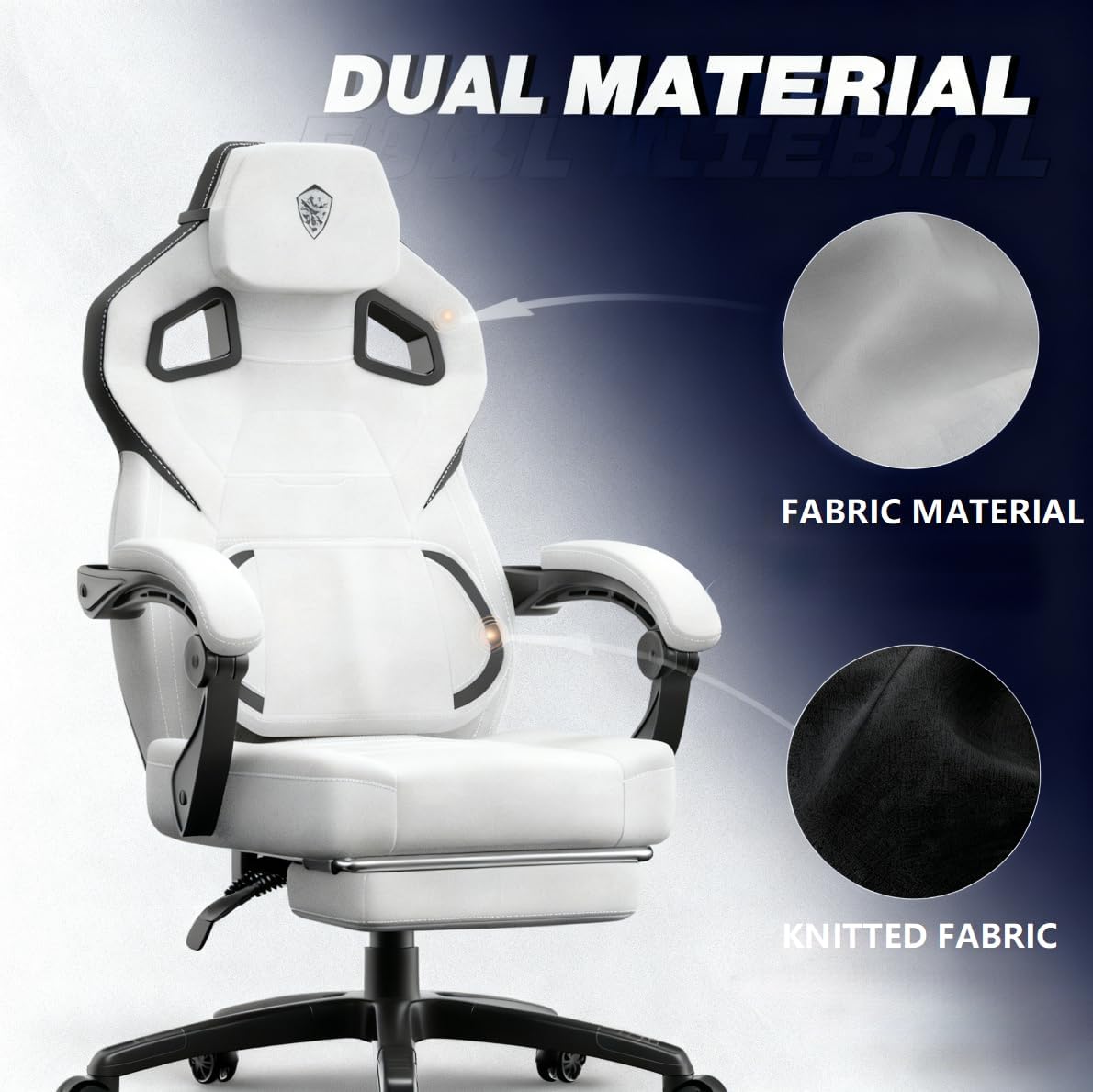 Dowinx Fabric Gaming Chair with Footrest, 350lb Big and Tall Gamer Chair, Wide Seat Ergonomic Computer Chair with Lumbar Massage Support, Wide Back Office Chair for Heavy People, Grey