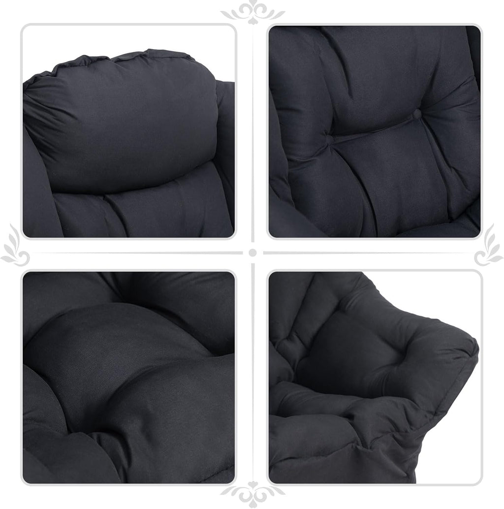 HollyHOME Lazy Chair with Foldable Ottoman, Accent Comfy Lounge Armchair and Folding Footrest Stool, Leisure Sofa Reading Chair and Footstool for Living Room, Bedroom, Dorm,Black