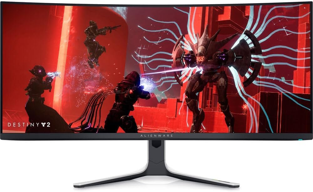 Dell Alienware AW3423DW 34.2″ QD-OLED 1440p HDR 175Hz Curved Gaming Monitor (Lunar Light) | G-SYNC Ultimate UltraWide Display + DisplayPort Cable + Headphone Extender + HDMI Cable + Cleaning Kit