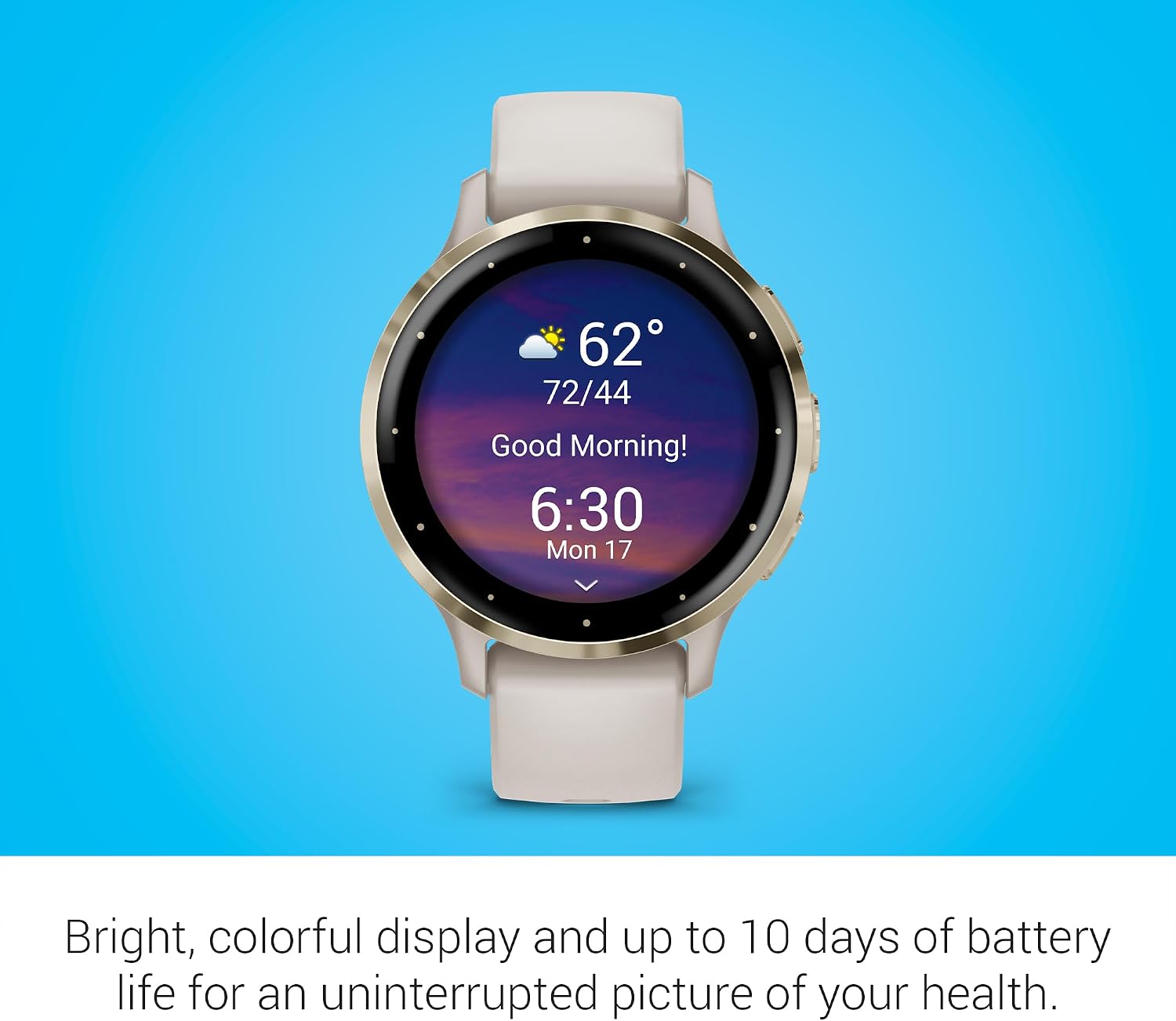 Garmin Venu 3S Soft Gold Stainless Steel Bezel 1.2-Inch AMOLED Touchscreen Display Smart Watch with 41mm Ivory Case and Silicone Band (Renewed)