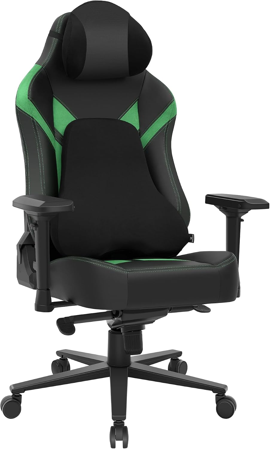 Ergonomic Gaming Chair, Wyrdforging Computer Desk Chairs, 4D Armrests, High Back Office Chair With Headrest & Lumbar Pillow, Tilt Rocker Recliner, Heavy-Duty Base, Black PU Leather & Green Suede Combo