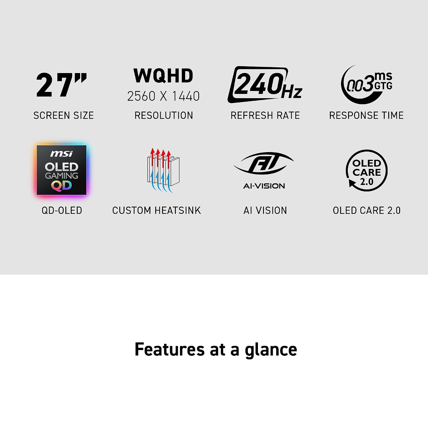 msi MAG 274QP QD-OLED X24 27-Inch WQHD Gaming Monitor, 2560 x 1440 Quantum Dot OLED Panel, 240Hz, 0.03ms, Adaptive-Sync, HDMI2.1, DP 1.4a, Tilt/Height Adjustable, Black