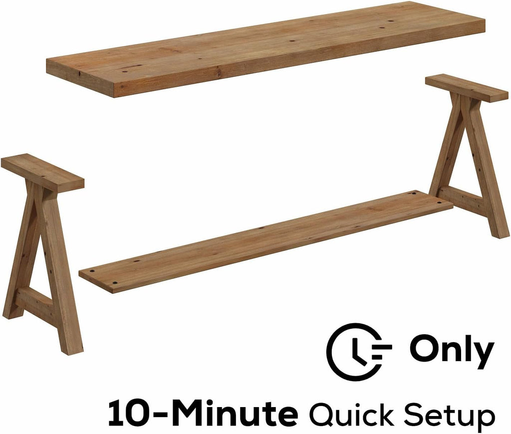 RowyPoey 51' Solid Wood Bench, Long Farmhouse Entryway Bench with Storage Shelf, Triangular Leg Design, Narrow Rustic Benches for Hallway, Bedroom, Dining, Kitchen