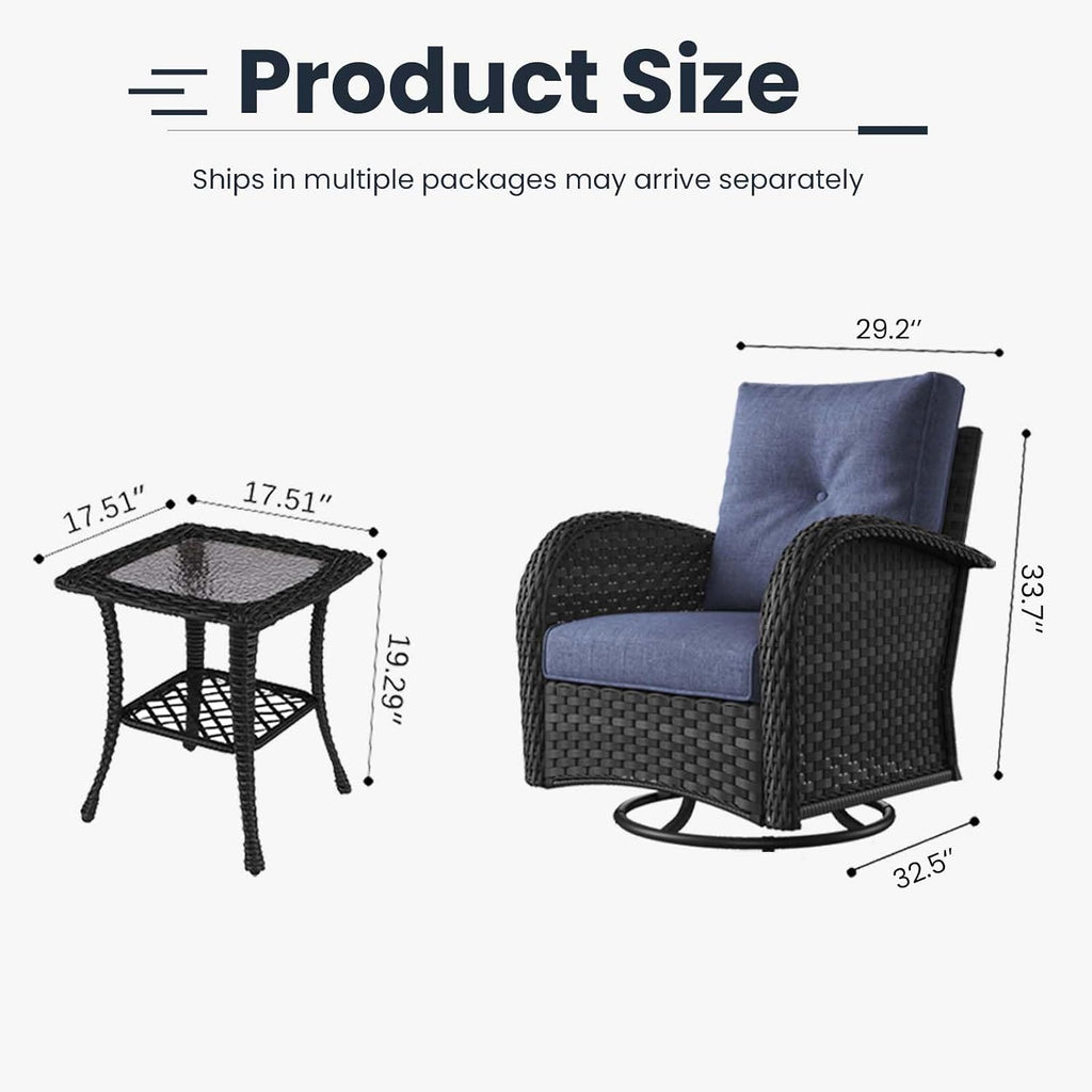 6 Pieces Patio Furniture Sets, Wicker Rattan High Back Outdoor Swivel Rocking Chairs Set with Side Table