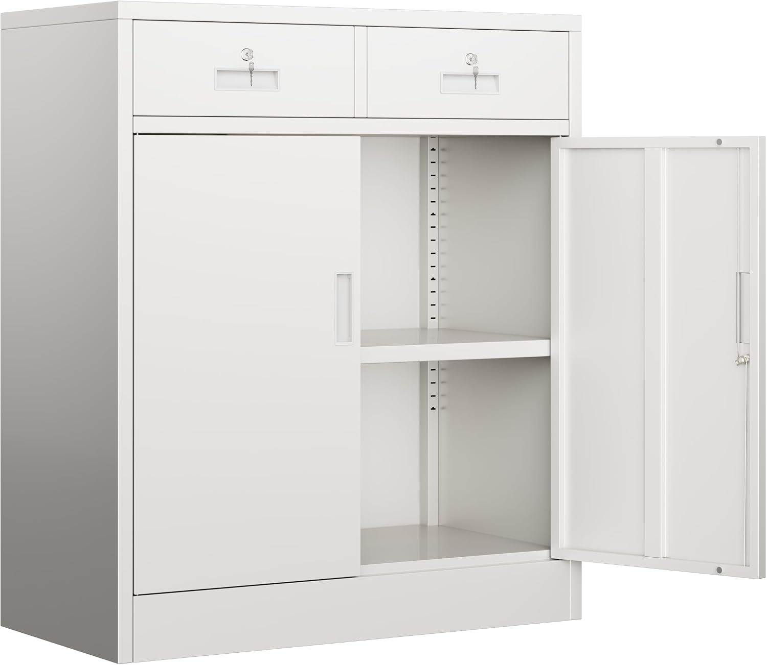 BESFUR Metal Garage Storage Cabinet with Two Lockable Drawers 2 Locking Doors and an Adjustable Shelf, 36' White Metal Short Storage Cabinet for Home Office, Garage,School,Utility Room