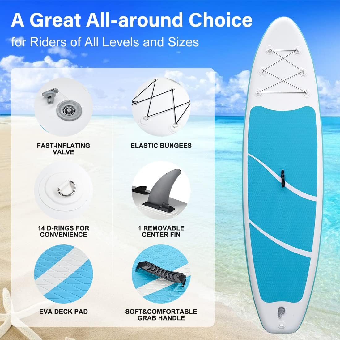 Smartmak Inflatable Stand Up Paddle Board (6 Inches Thick), Non-Slip Deck Standing Boat, Include Adjustable Paddle, Backpack, Hand Pump, Fin, Leash, for Youth & Adult- (10'x30'' x6'')