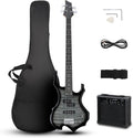 Ktaxon Electric Bass Guitar Full Size Flame Design Bass Set with 20 Watt Amplifier, Portable Bass Bag, Superior Amp Wire, Adjustable Guitar Strap, Plectrum, Wrench Tool(Tiger Stripes)