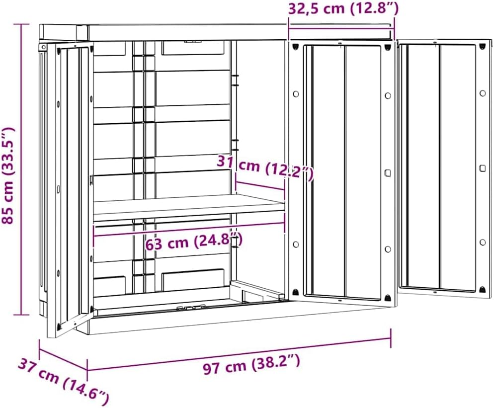 vidaXL Outdoor Storage Cabinet - Weather-Resistant Polypropylene/PP, Adjustable Shelves, Lockable, Compact Design for Garden/Balcony/Patio, Grey & Black, 38.2' x 14.6' x 33.5'
