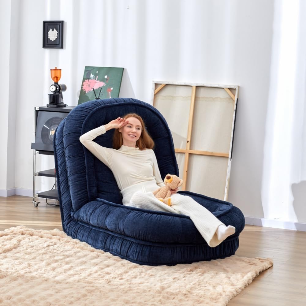 LouannTatami Foldable Lazy Sofa Bed Floor Chair - Adjustable Human Dog Bed for Adults Kids Floor Seats - Cozy Small Couch for Home Living Room(Blue)
