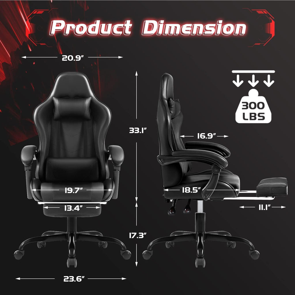 Shahoo Gaming Chair, Video Gaming Chair with Footrest and Lumbar Support, Ergonomic Computer Chairs with 360° Swivel and Height Adjustable, Spin Chair with Headrest for Home Office, Study Room (Black)