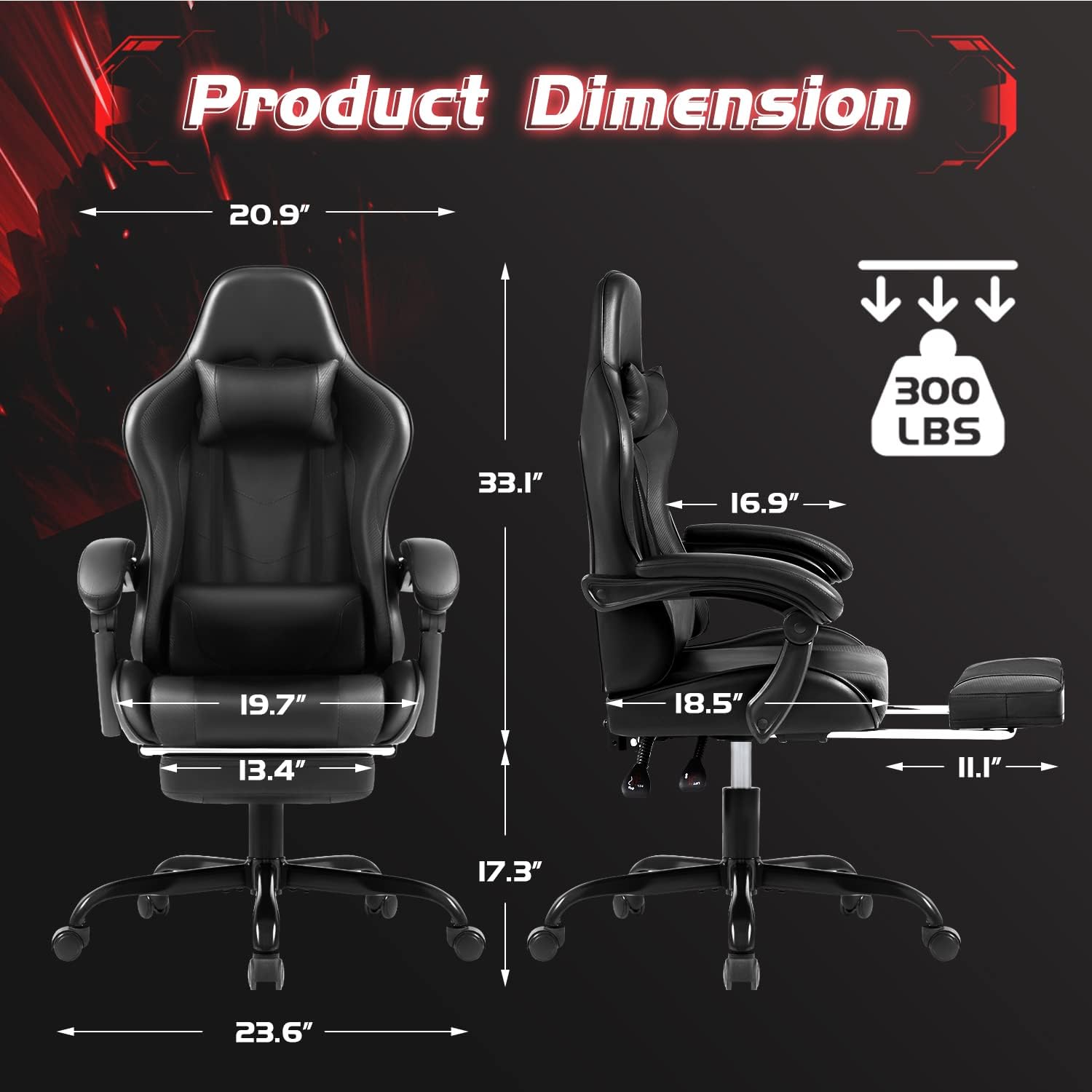 Shahoo Gaming Chair, Video Gaming Chair with Footrest and Lumbar Support, Ergonomic Computer Chairs with 360° Swivel and Height Adjustable, Spin Chair with Headrest for Home Office, Study Room (Black)