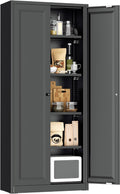 Greenvelly 63' H Black Metal Pantry Storage Cabinet, Locking Metal Cabinet with 4 Adjustable Shelves and 2 Doors for Kitchen, Home, Garage, Pantry