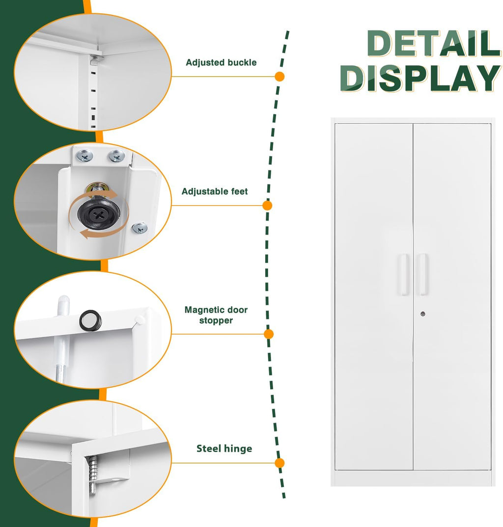 Letaya Metal White Storage Cabinet with Lock-71 Tall Metal Pantry Cabinets,5 Adjustable Shelves and Door for Home,Office,Kitchen,Warehouse,Utility Room(White)