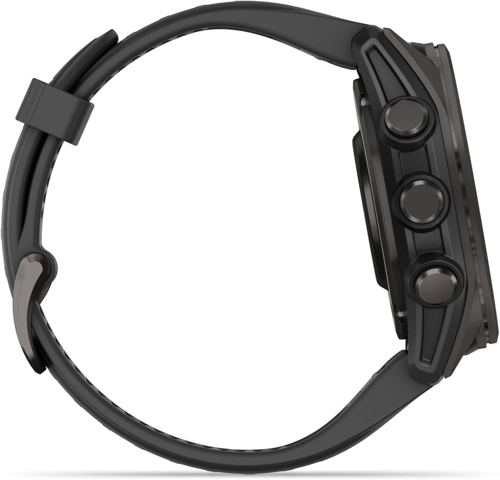 Garmin Fenix 8 – 43 mm Sapphire, AMOLED Multisport GPS Smartwatch, Carbon Gray DLC Titanium with Black/Pebble Gray Silicone, Built-in LED Flashlight White Earbuds Bundle
