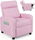 Costzon Kids Recliner, Adjustable PU Leather Lounge Chair w/Side Pockets, Footrest, Headrest for Kids Room&Play Room, Easy to Clean, Padded Pink Recliner Sofa for Children Boys Girls Aged 3-12 (Pink)