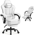 GTPLAYER Big and Tall Gaming Chair with Footrest, Ergonomic Office Desk Chair with 4.4in Thick Cushion and Wide Wingless Seat, Comfortable Leather Computer Chair, Predator Series, White