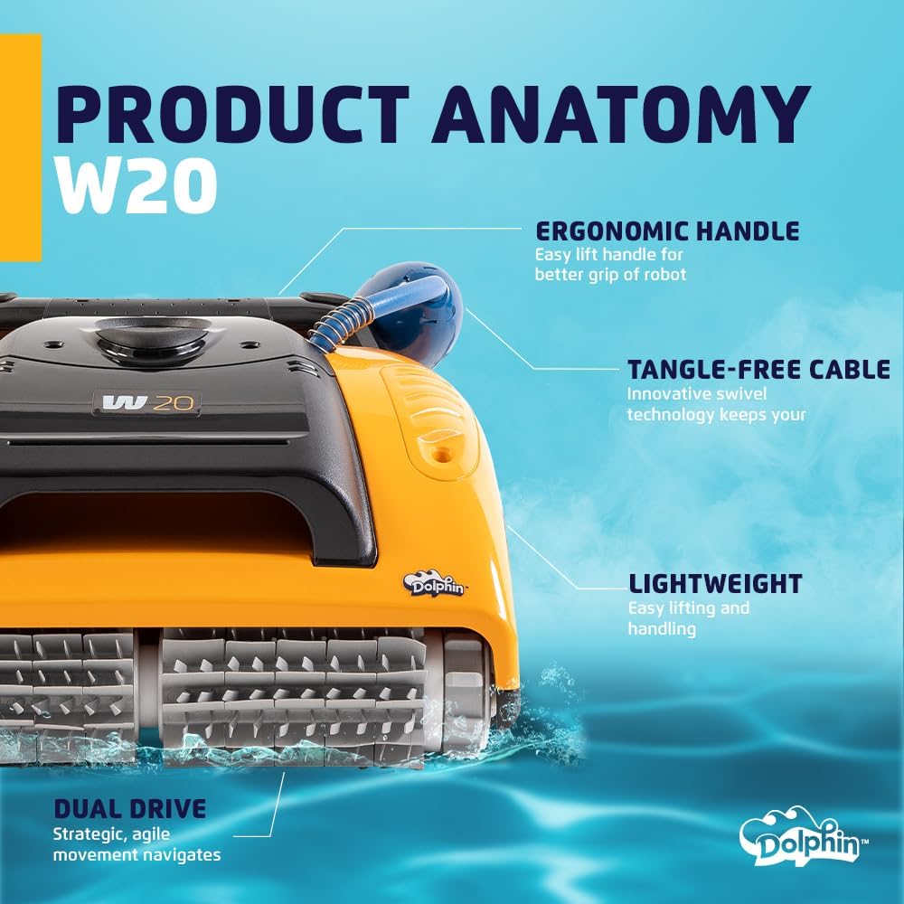 Dolphin W20 Automatic Robotic Pool Vacuum Cleaner Includes Remote Control and Caddy, Floor Cleaning Only, Ideal for Commercial Shallow Depth Pools up to 78 FT in Length