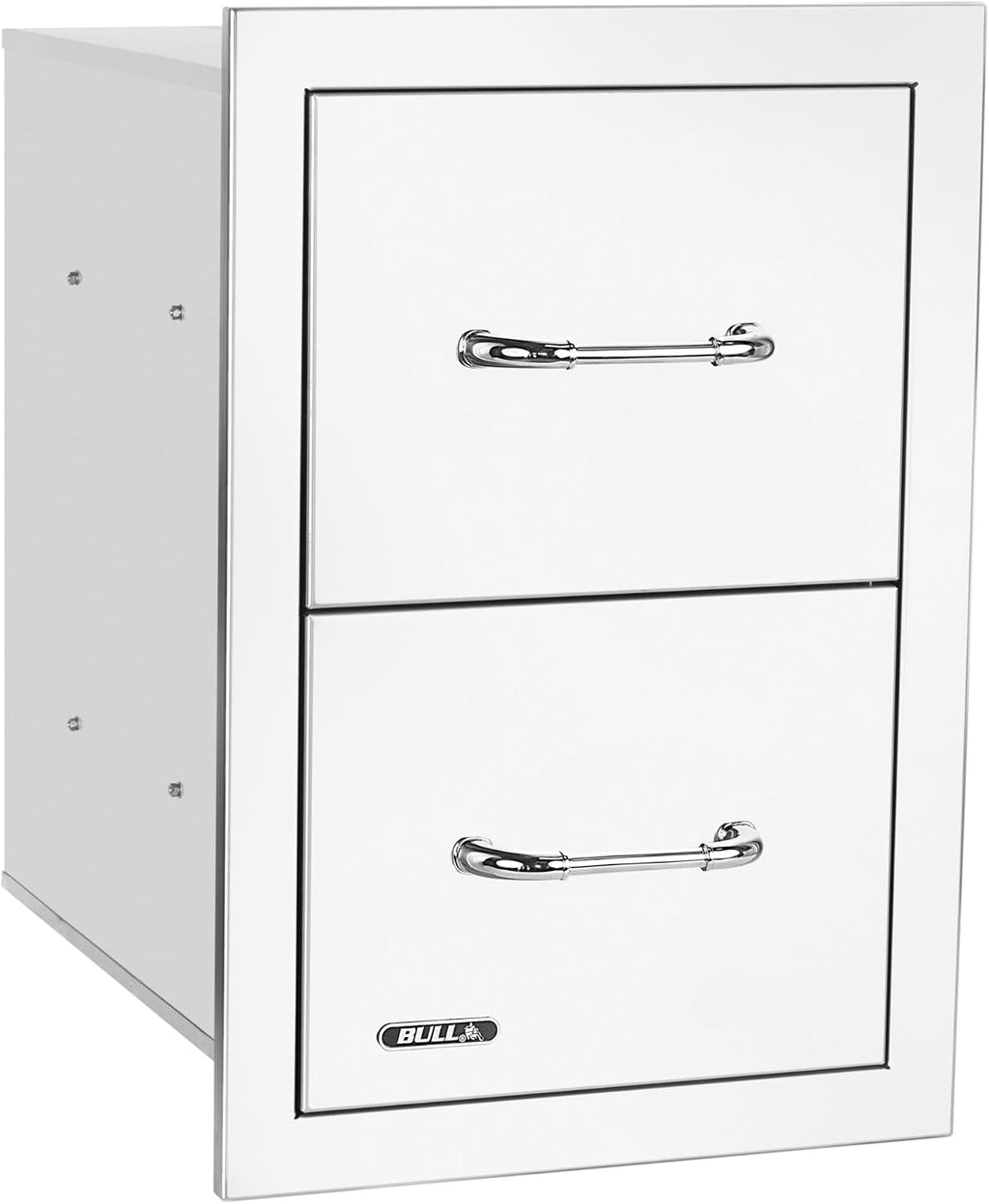 Bull Outdoor Products Premium Components for Outdoor Kitchen BBQ Island Stainless Steel Double Drawer with Reveal
