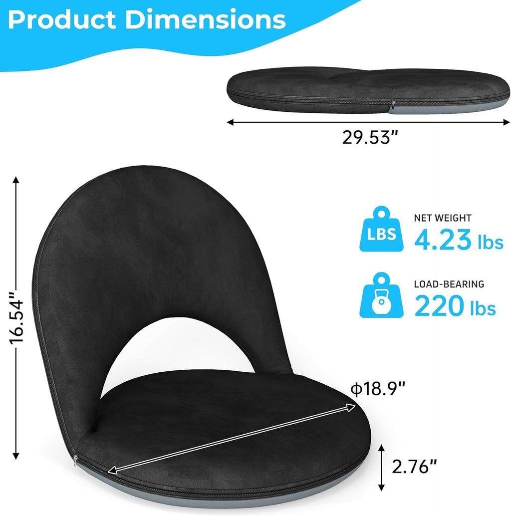 2Pcs Floor Chair, 5-Position Foldable Floor Chair for Kids with Adjustable Back, Soft Sponge & Velvetean Cover, for Adults and Kids, Indoor Outdoor Use, Meditation, Gaming, Camping(Black)