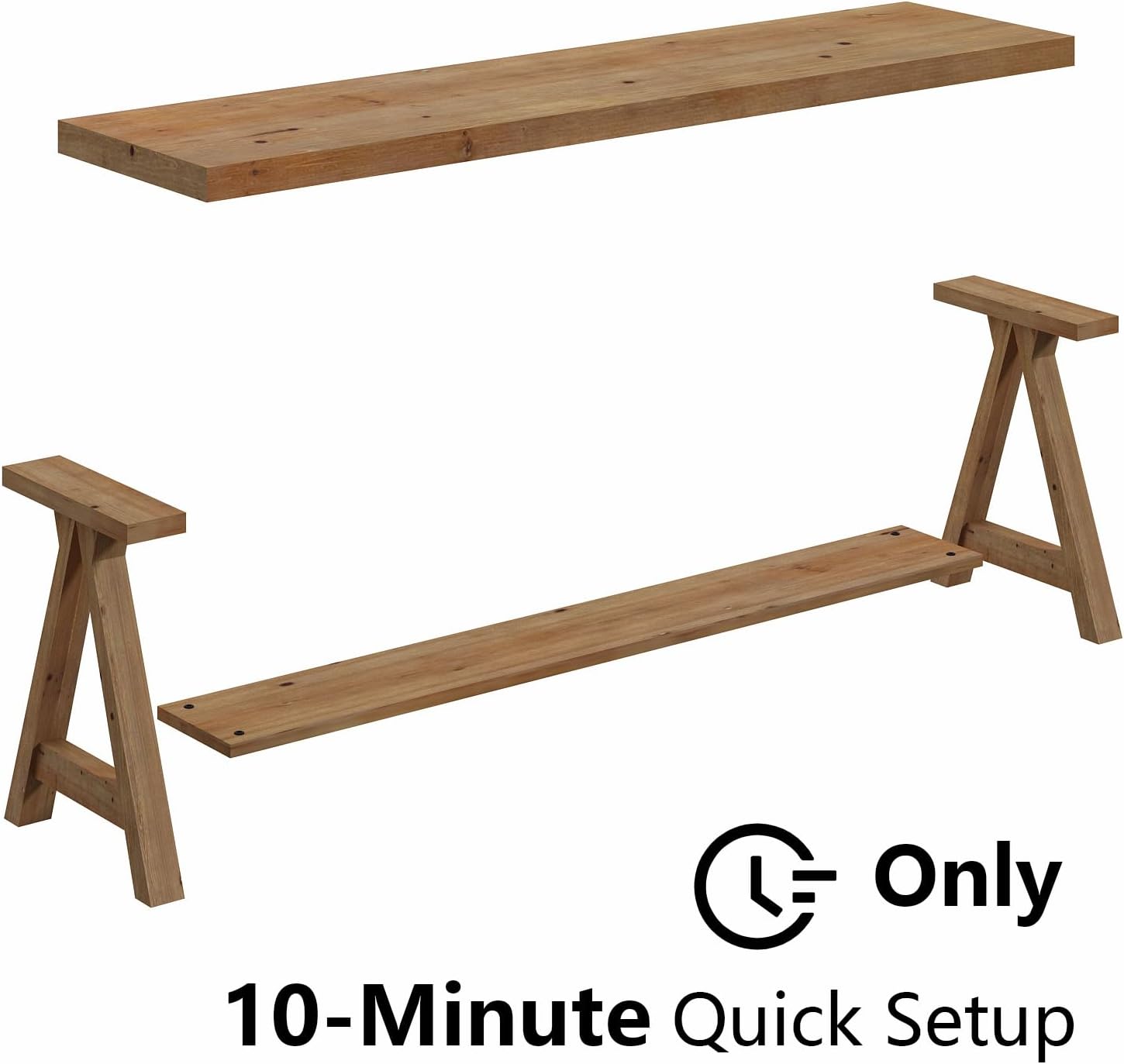 RowyPoey 54' Solid Wood Bench, Long Farmhouse Entryway Bench with Storage Shelf, Triangular Leg Design, Narrow Rustic Benches for Hallway, Bedroom, Dining, Kitchen, Easy Assembly