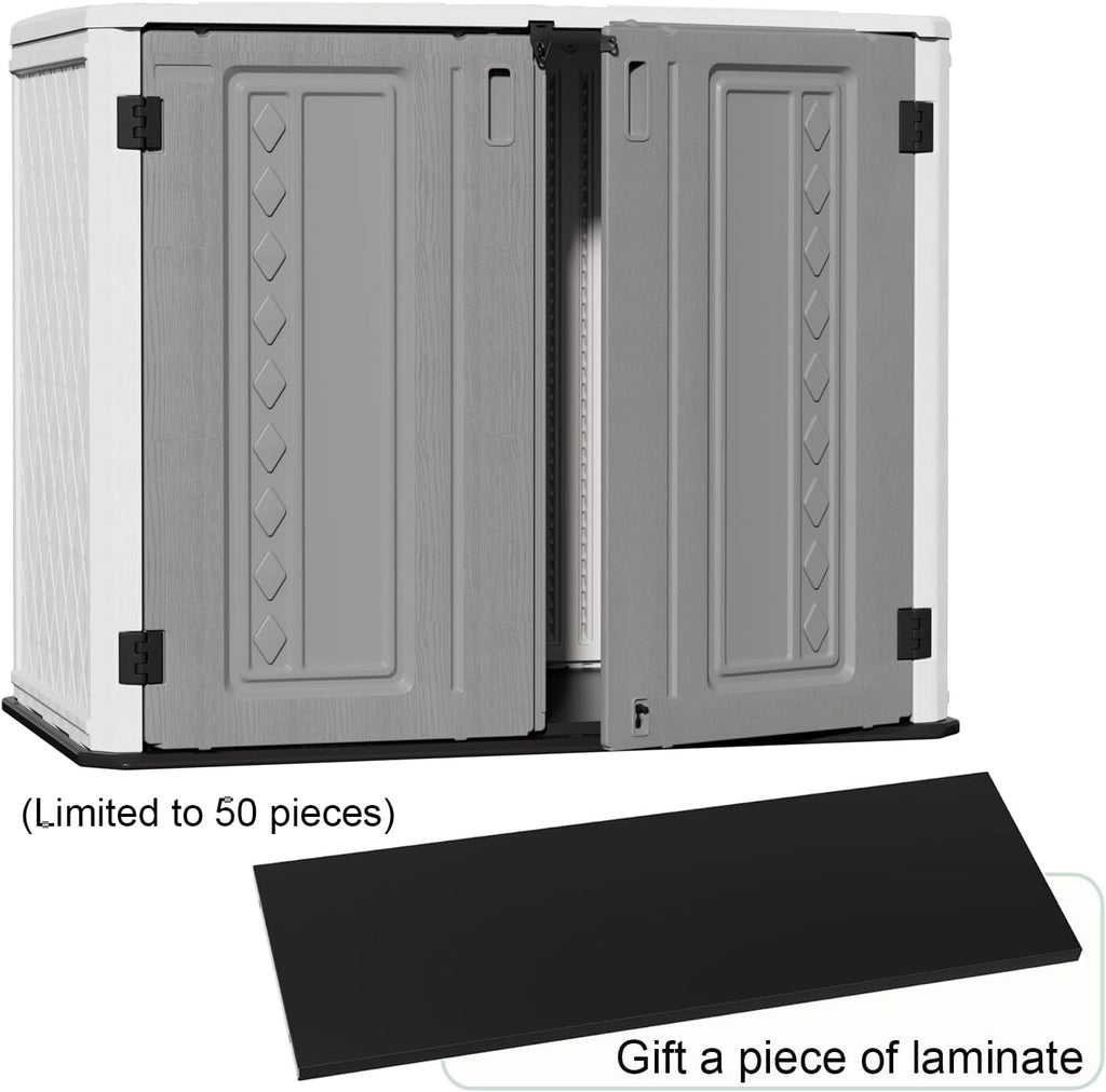 ZZM Outdoor Storage Shed Diamond Texture 4x3FT Horizontal Shed | 34 Cu.Ft Waterproof Resin Cabinet with Double-Wall | UV-Resistant & Lockable for Garden Tools, Bikes, Patio Furniture (Grey-White)