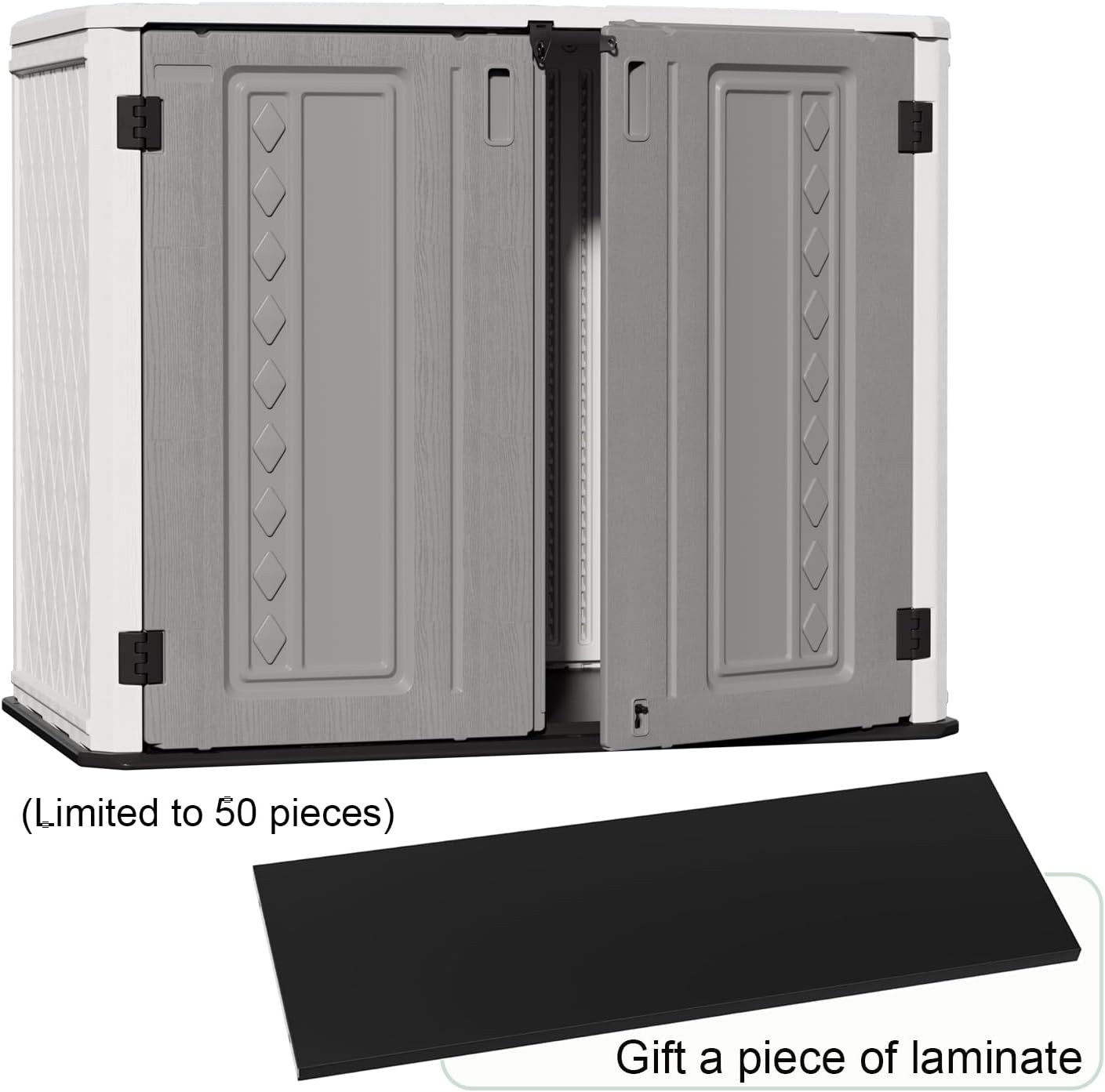 ZZM Outdoor Storage Shed Diamond Texture 4x3FT Horizontal Shed | 34 Cu.Ft Waterproof Resin Cabinet with Double-Wall | UV-Resistant & Lockable for Garden Tools, Bikes, Patio Furniture (Grey-White)