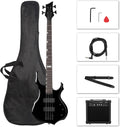 Ktaxon Electric Bass Guitar Full Size Flame Design Bass Set with 20 Watt Amplifier, Portable Bass Bag, Superior Amp Wire, Adjustable Guitar Strap, Plectrum, Wrench Tool(Black)