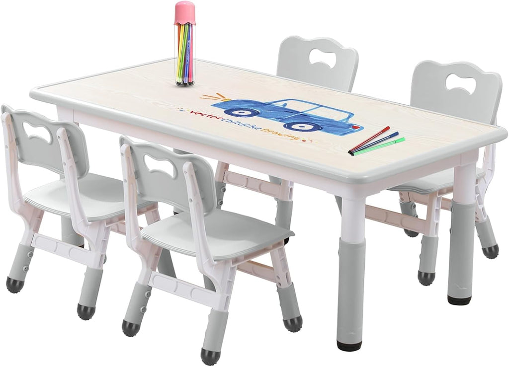 Kids Table and Chair Set for Toddlers - Adjustable Activity Center with Non-Slip Legs & Graffiti-Proof Surface Ages 3-12