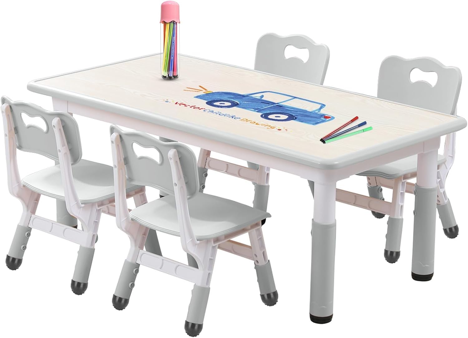 Kids Table and Chair Set for Toddlers - Adjustable Activity Center with Non-Slip Legs & Graffiti-Proof Surface Ages 3-12