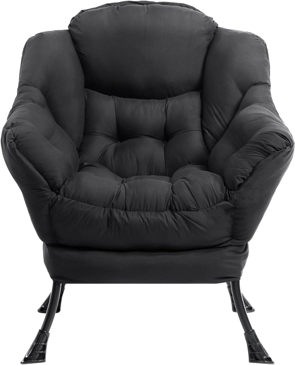 HollyHOME Lazy Chair with Foldable Ottoman, Accent Comfy Lounge Armchair and Folding Footrest Stool, Leisure Sofa Reading Chair and Footstool for Living Room, Bedroom, Dorm,Peachskin Fabric Black