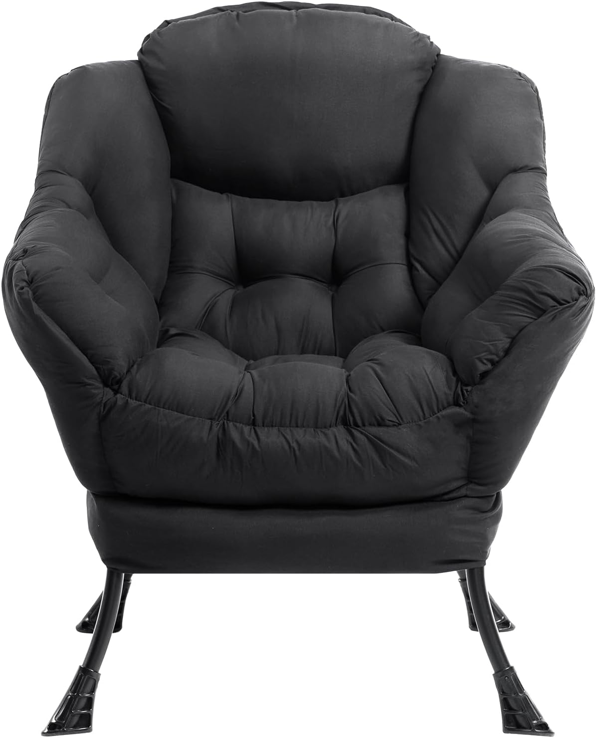 HollyHOME Lazy Chair with Foldable Ottoman, Accent Comfy Lounge Armchair and Folding Footrest Stool, Leisure Sofa Reading Chair and Footstool for Living Room, Bedroom, Dorm,Peachskin Fabric Black