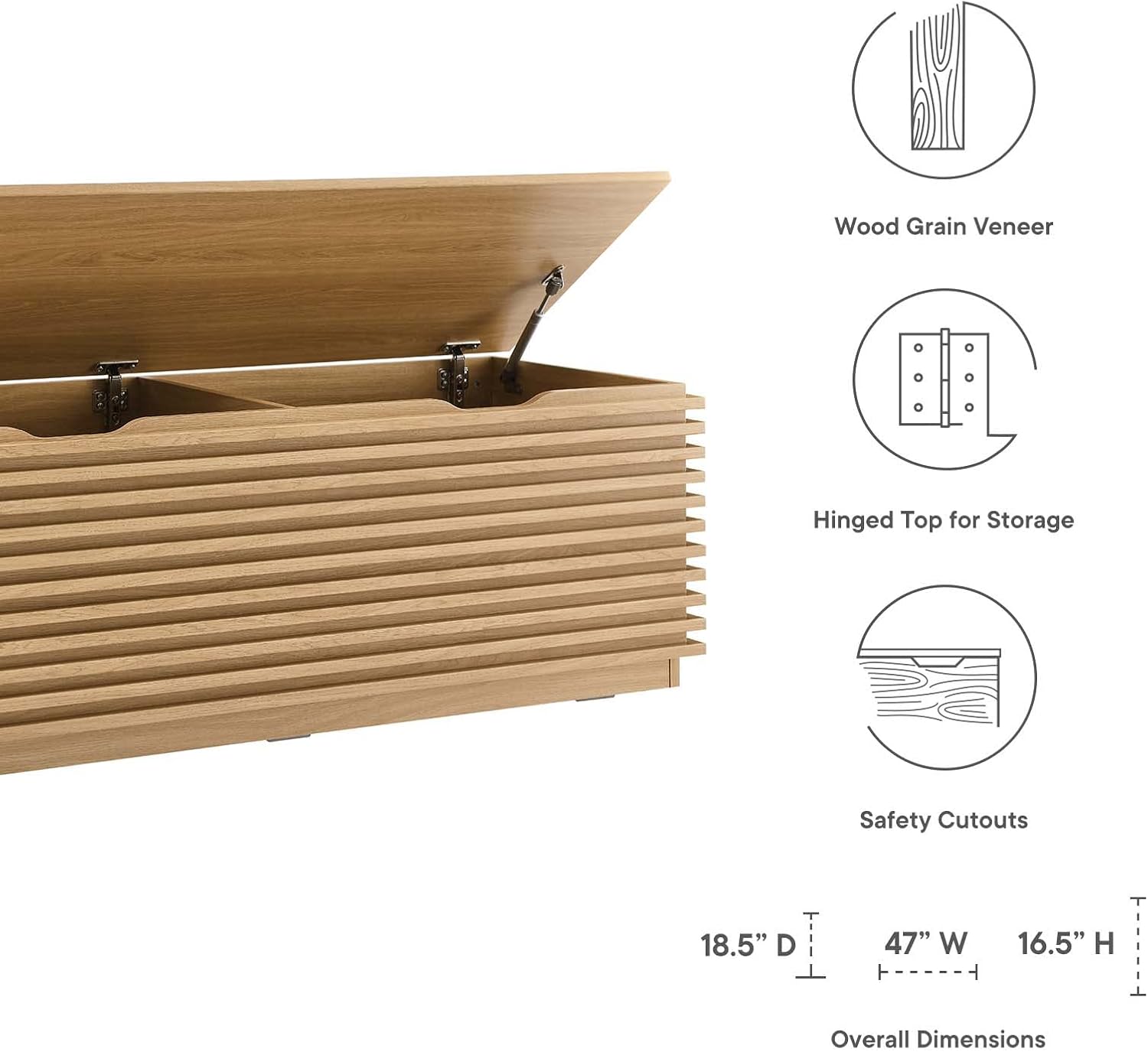 Modway Render 47' Wood Grain Storage Bench in Oak